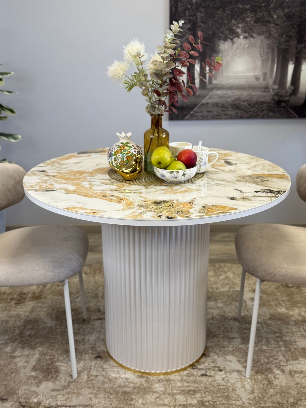 Стол KENNER LD1000 белый/керамика мрамор золотой глянец