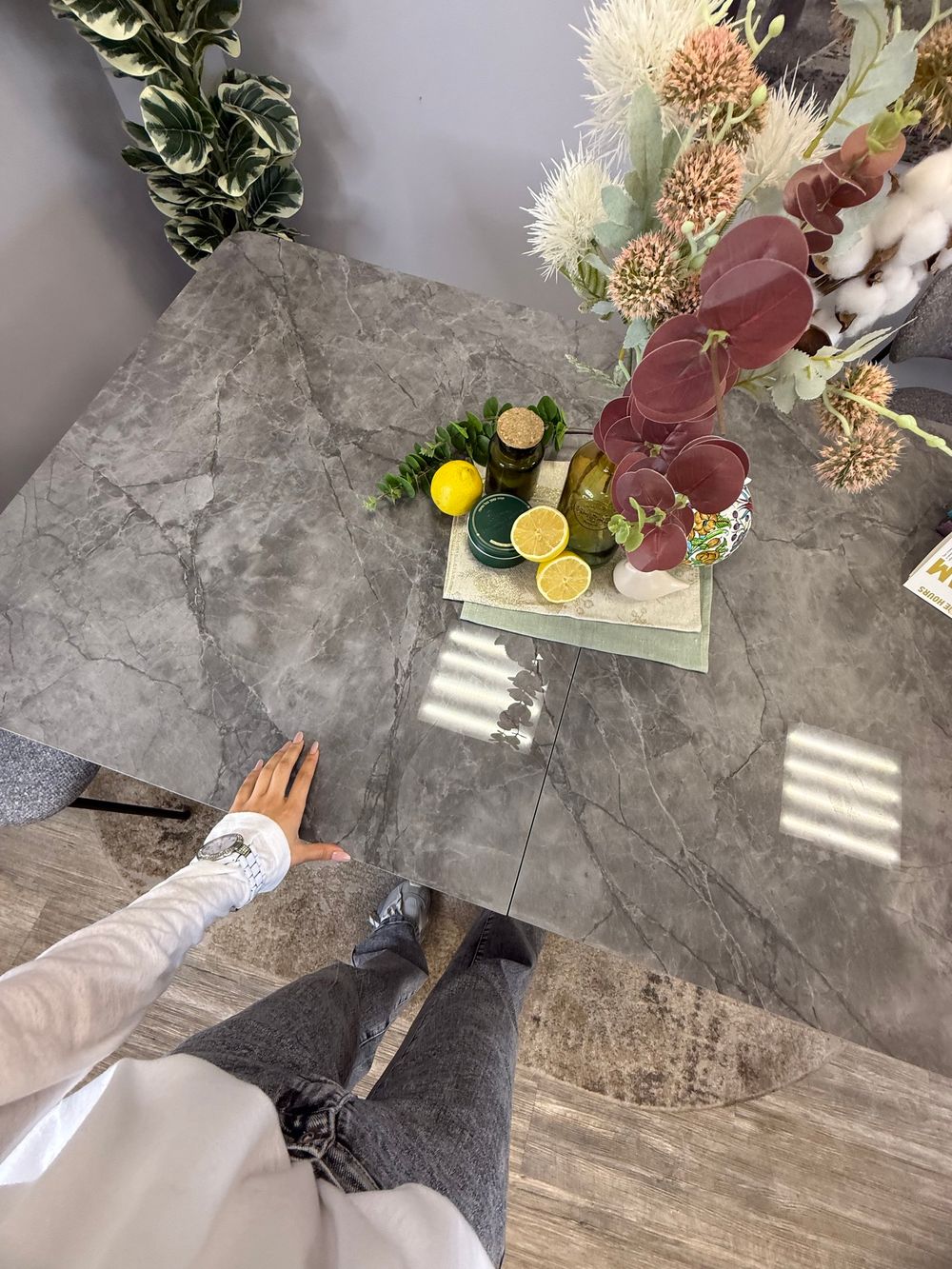 Стол DL1600 черный/керамика серая глянец