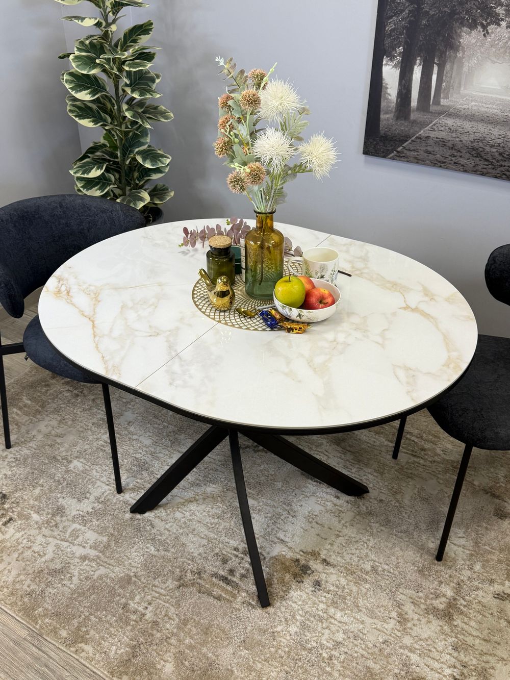 Стол Kenner R1100s, черный/керамика мрамор белый глянец