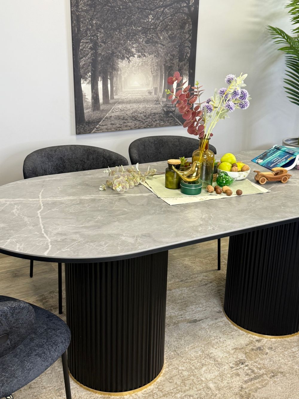 Стол KENNER LD2000 черный/керамика мрамор серый