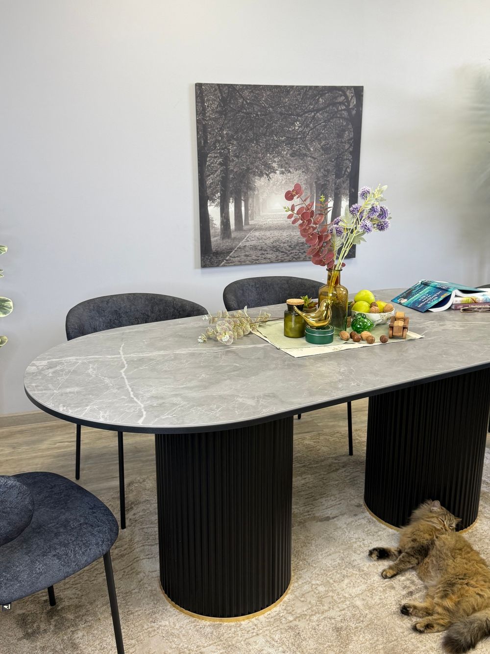 Стол KENNER LD2000 черный/керамика мрамор серый