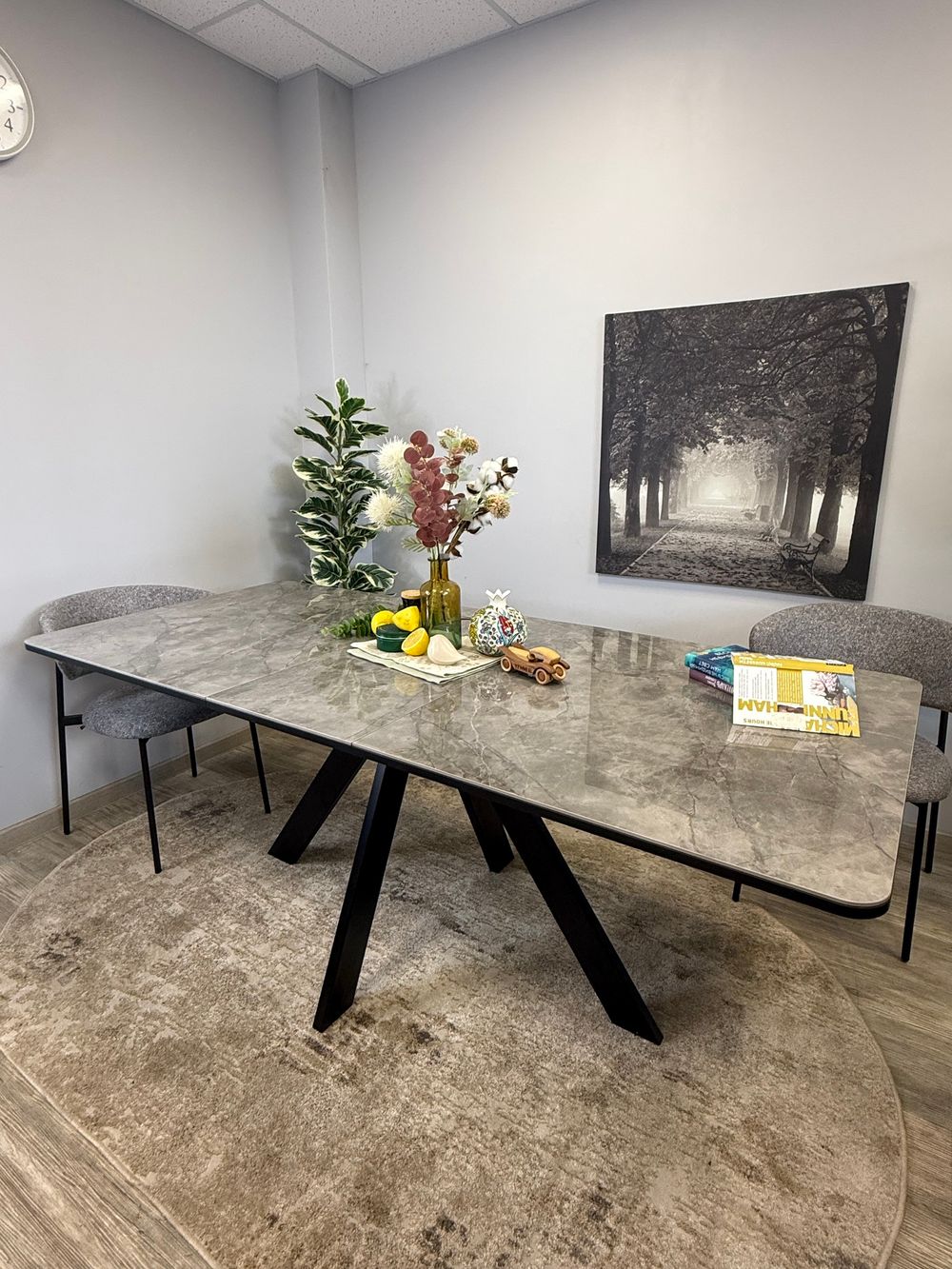 Стол DL1600 черный/керамика серая глянец