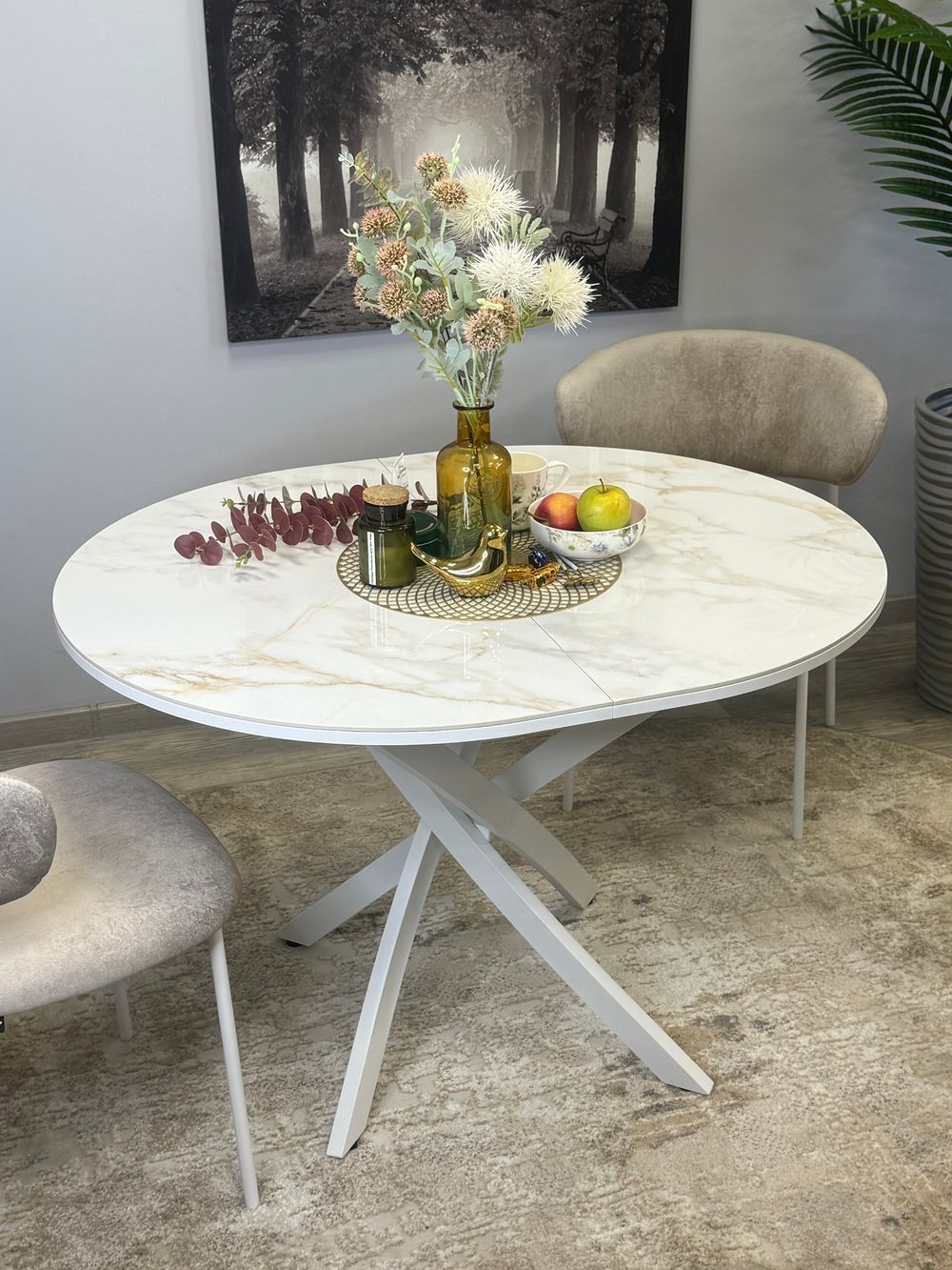 Стол Kenner R1100s, белый/керамика мрамор белый глянец