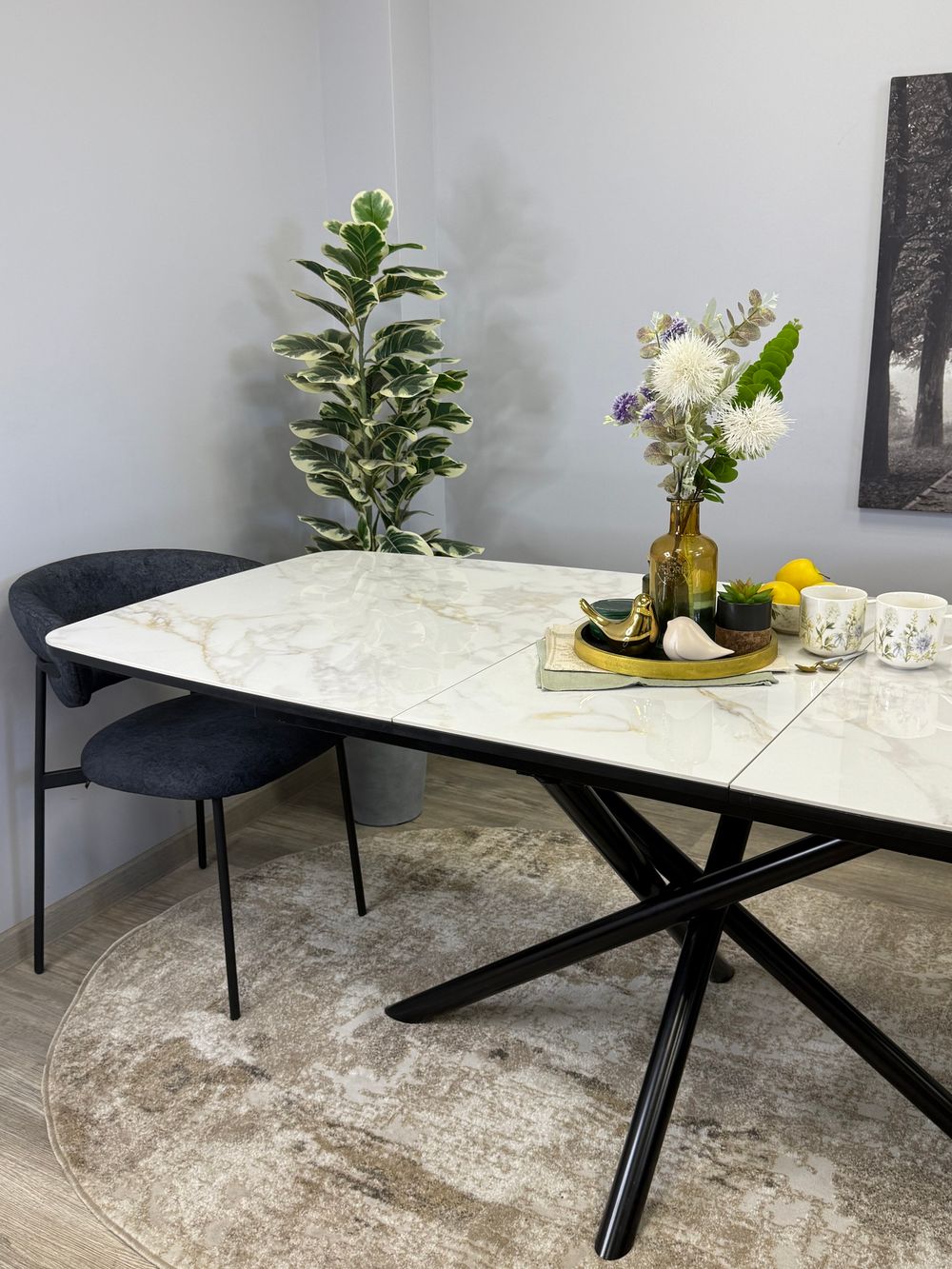 Стол KENNER DF1550 черный/керамика белая глянец