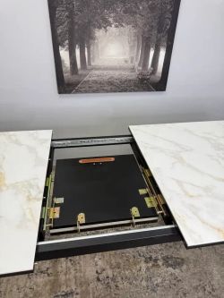 Стол KENNER KR1400 черный/керамика мрамор белый глянец