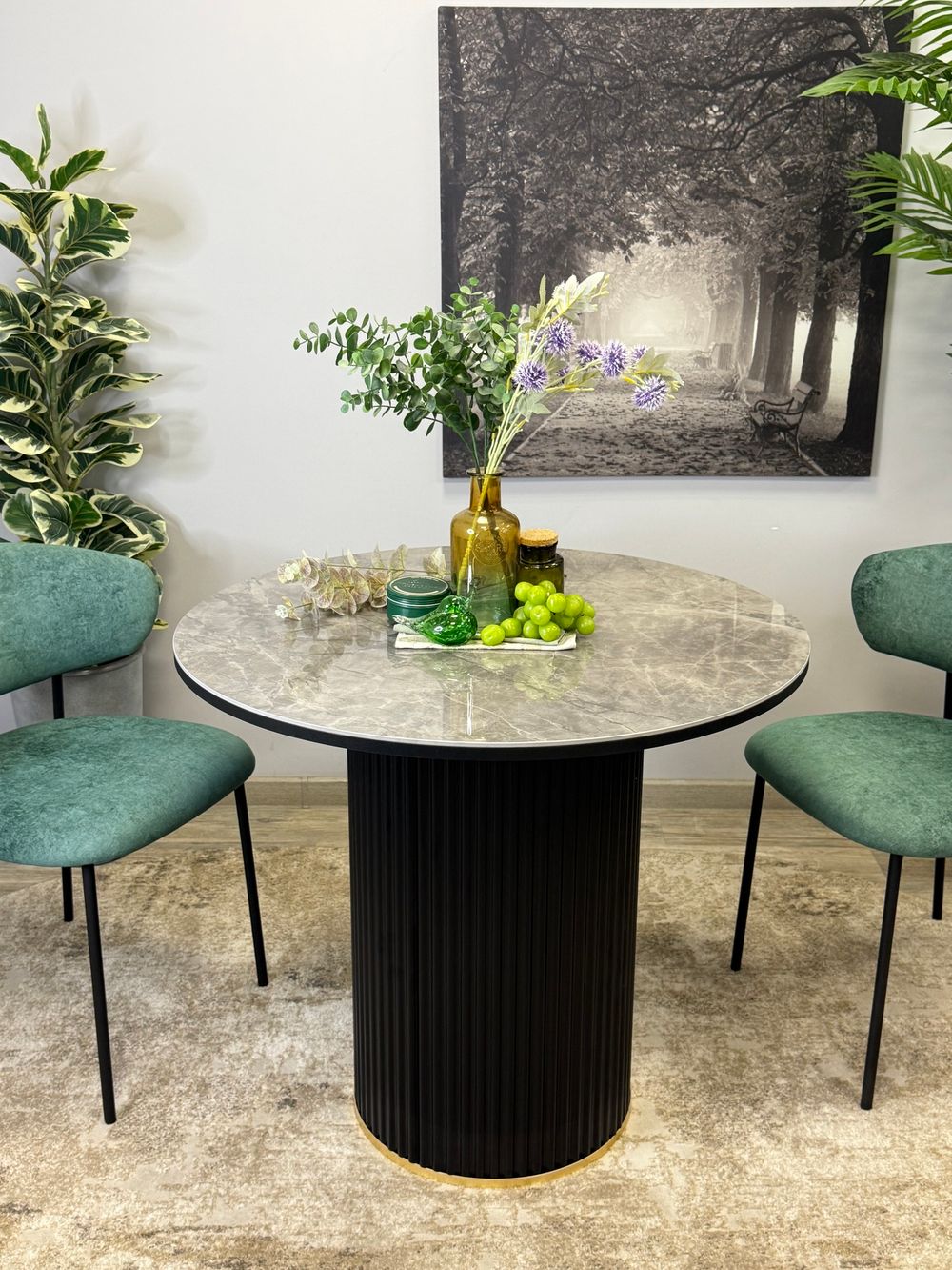 Стол Kenner LD900, черный/керамика мрамор серый глянец