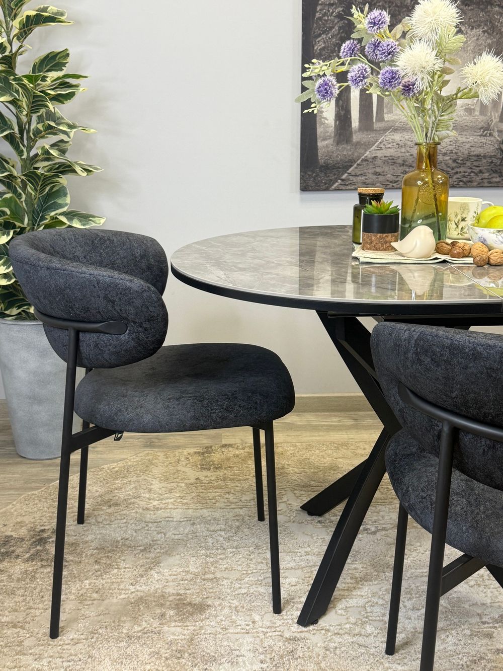 Стол Kenner R1100s, черный/керамика мрамор серый глянец