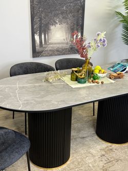 Стол KENNER LD2000 черный/керамика мрамор серый