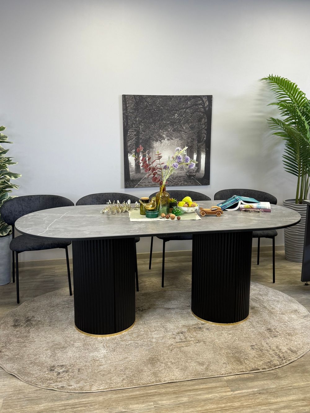 Стол KENNER LD2000 черный/керамика мрамор серый