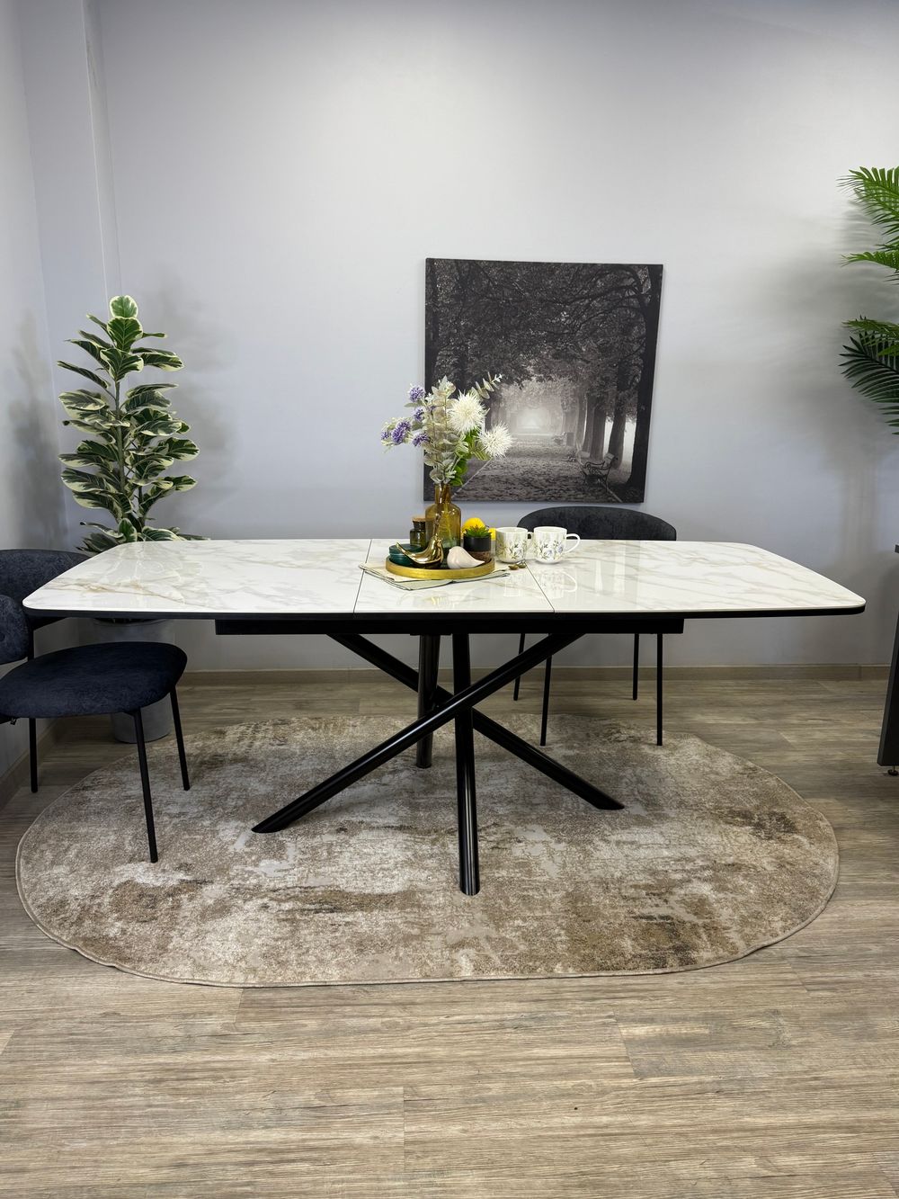 Стол KENNER DF1550 черный/керамика белая глянец