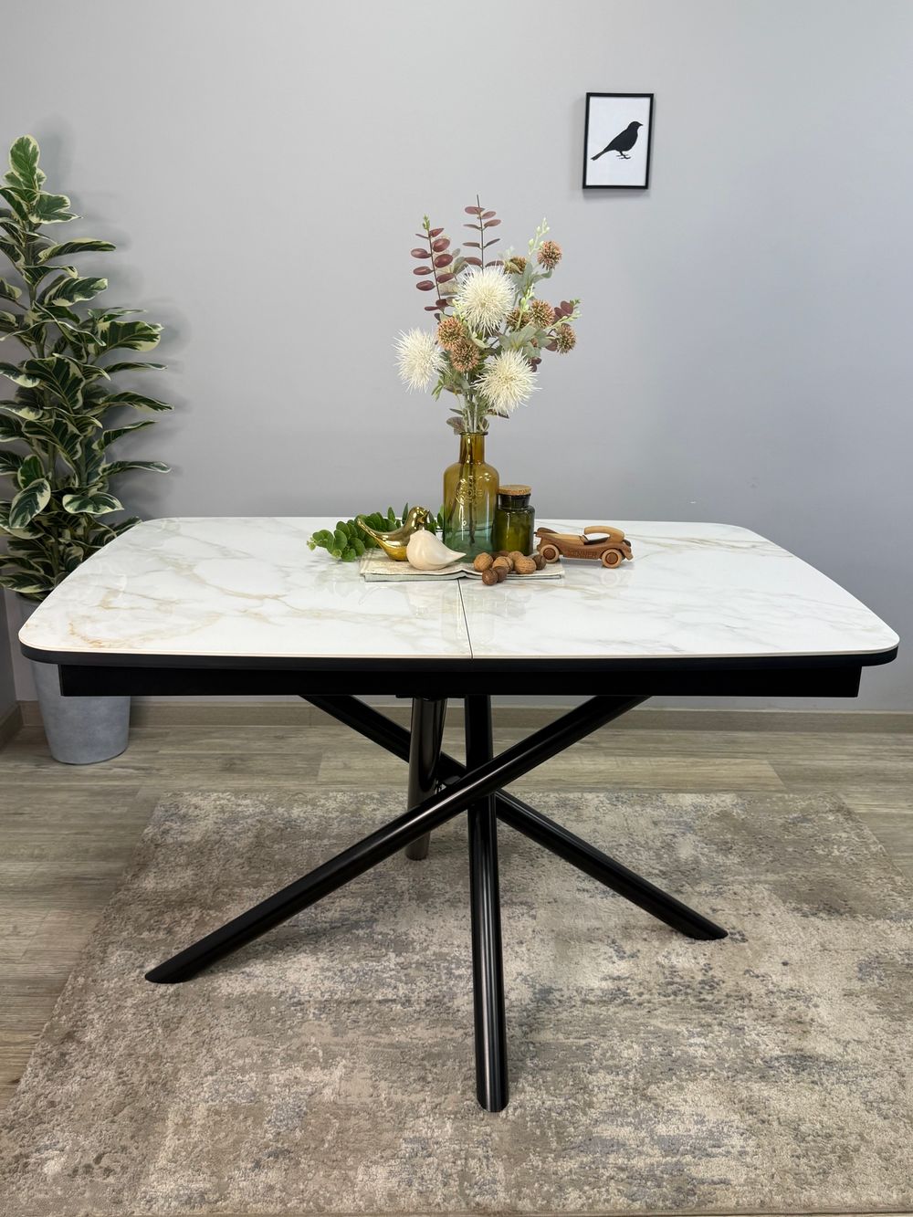 Стол DF1250 черный/керамика белая глянец