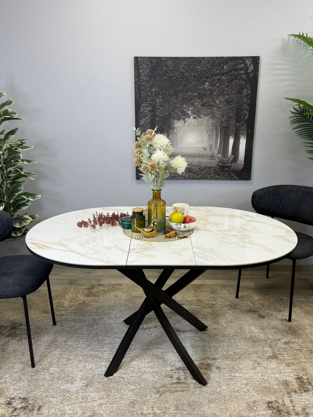 Стол Kenner R1100s, черный/керамика мрамор белый глянец