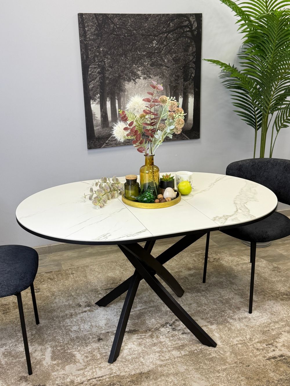 Стол KENNER R1000s черный/керамика мрамор белый