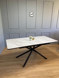 Стол KENNER DK1200 черный/керамика мрамор золотой