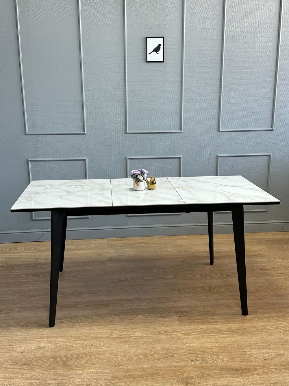 Стол KENNER KR1200 черный/керамика мрамор белый глянец