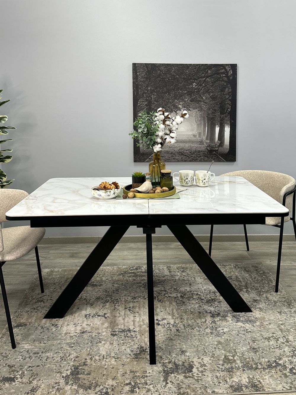 Стол DL1300 черный/керамика белая глянец