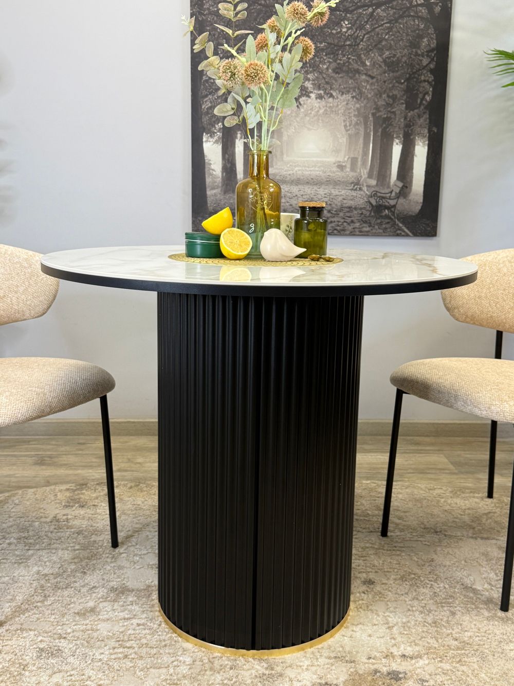 Стол Kenner LD900, черный/керамика мрамор белый глянец